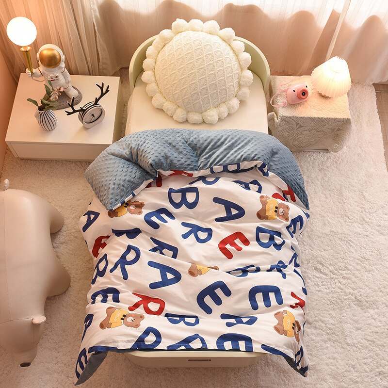 Housse de couette de berceau pour bébé, en coton doux, avec imprimé de dessin animé, à pompon, pour la sieste, pour enfants de la maternelle, pour -nés, 120x150cm