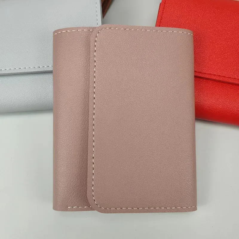 Carteras bonitas para mujer, pequeño bolso con cerrojo multitarjeta, Mini bolsa a la , Simple, tres pliegues, Clip corto, cartera portátil para mujer, monederos: Castaño