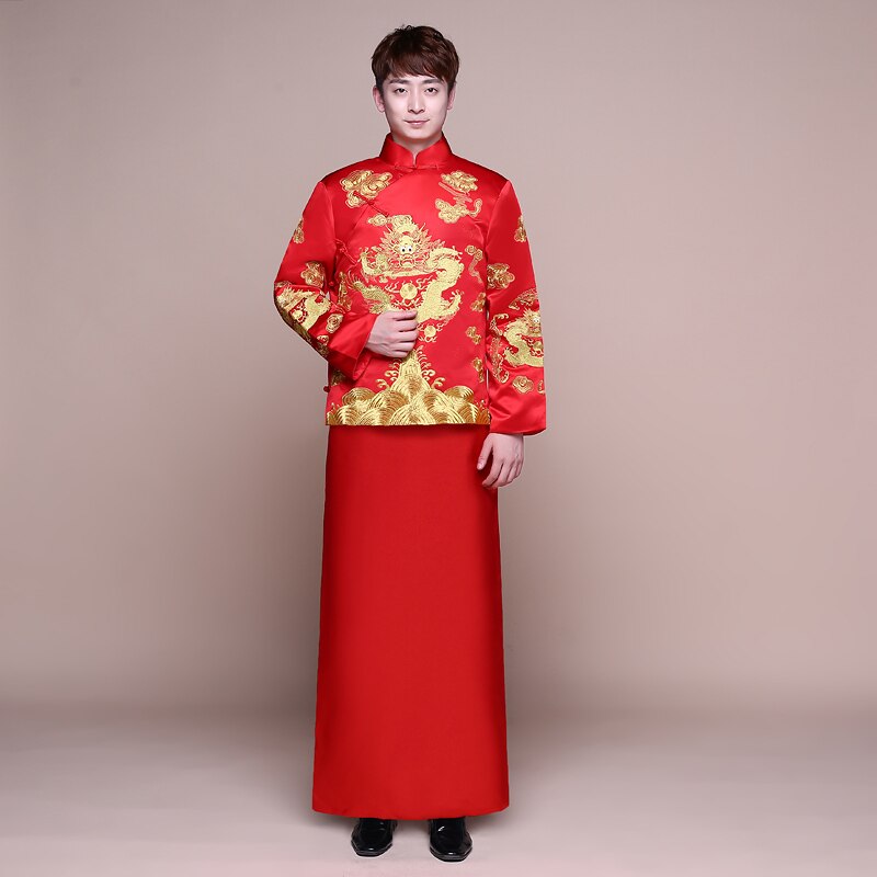 Rode traditionele Chinese stijl Bruid trouwjurken Borduren cheongsam gown robe Party avondjurk trouwen Qipao Vestido S-XXL