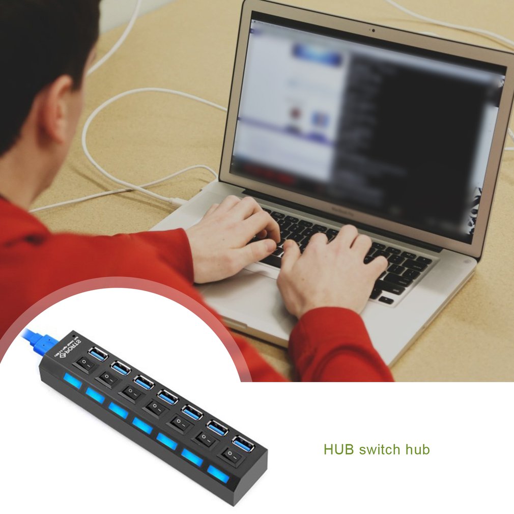 USB Hub 3.0 USB Splitter Multi USB 3 2.0 Hub Multiple 7 Port Hab Splitters Use Power Adapter Computer Accessories Hub For PC