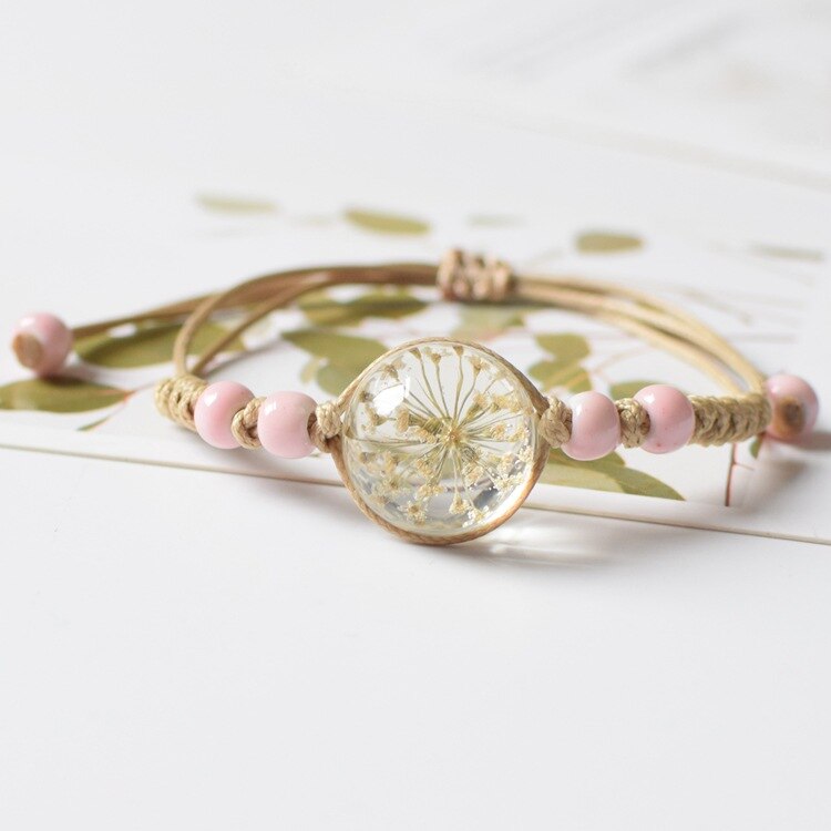 FIMAODZ Süße Blume Gänseblümchen Armbinde Perlen Getrocknete Blumen Löwenzahn Blüte Bunte Charme Armbänder für Frauen Mädchen: 13