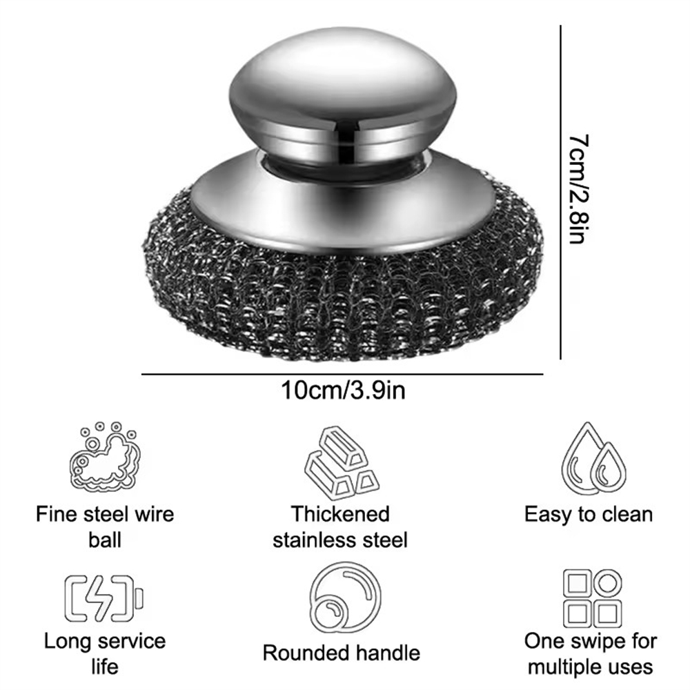 Roestvrijstalen keukenborstel met ergonomische handgreep, draadborstel voor het schoonmaken van pannen en potten, afwasaccessoires voor thuis.