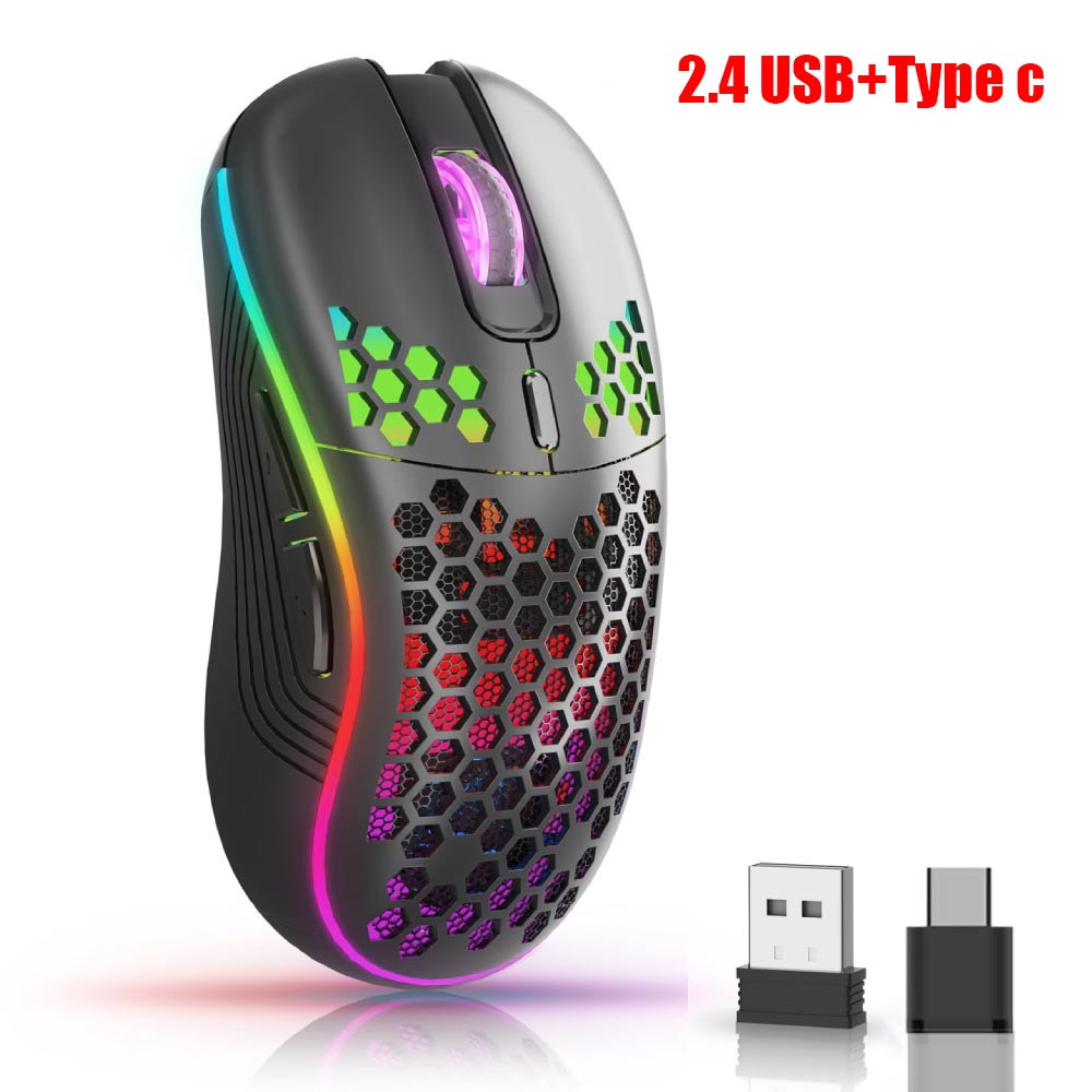 2.4G USB en Type-C draadloze gamingmuis RGB-achtergrondverlichting Oplaadbare verstelbare DPI Ergonomische muizen voor pc Laptop Mac Android: DARKNESS