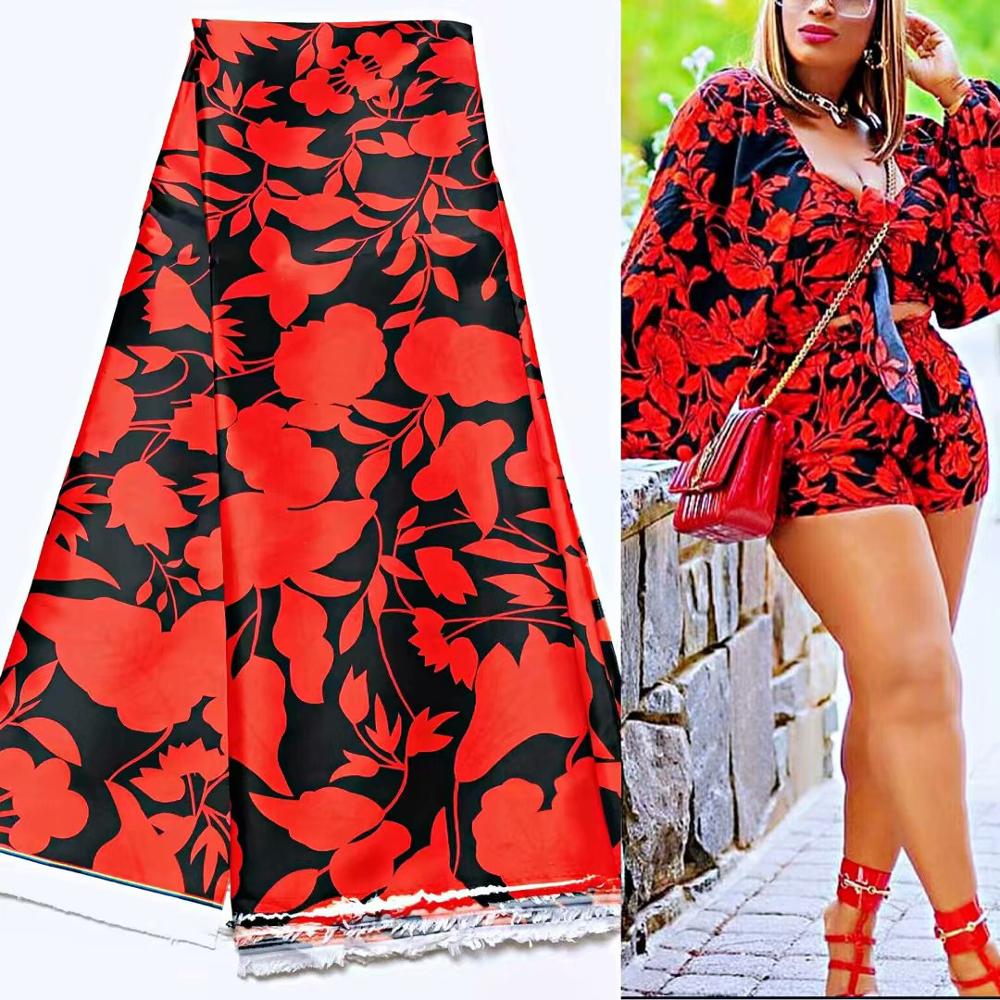Afrikaanse Stof Vrouwen Jurk Afrikaanse Zijde Stof Satijn Zijde Voor Kledingstuk Naaien 5Yards: YJ75826C9