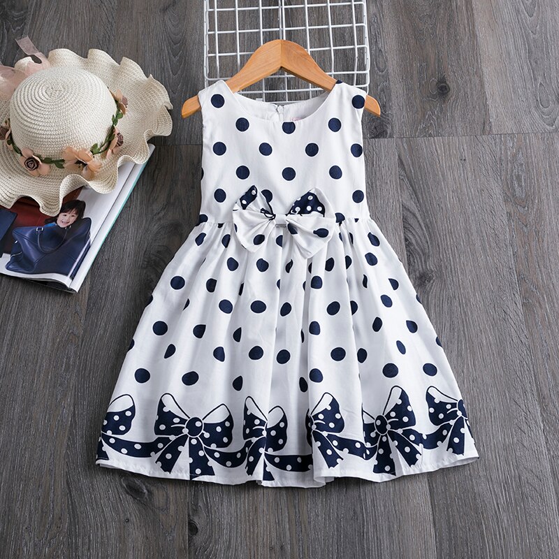 Casual Polkadot Jurken Voor Meisjes Boog Verjaardag Party Dress Kinderkleding Zomerjurk Baby Meisje Kleding 4 5 6 7 8 9 10 11 12 Jaar