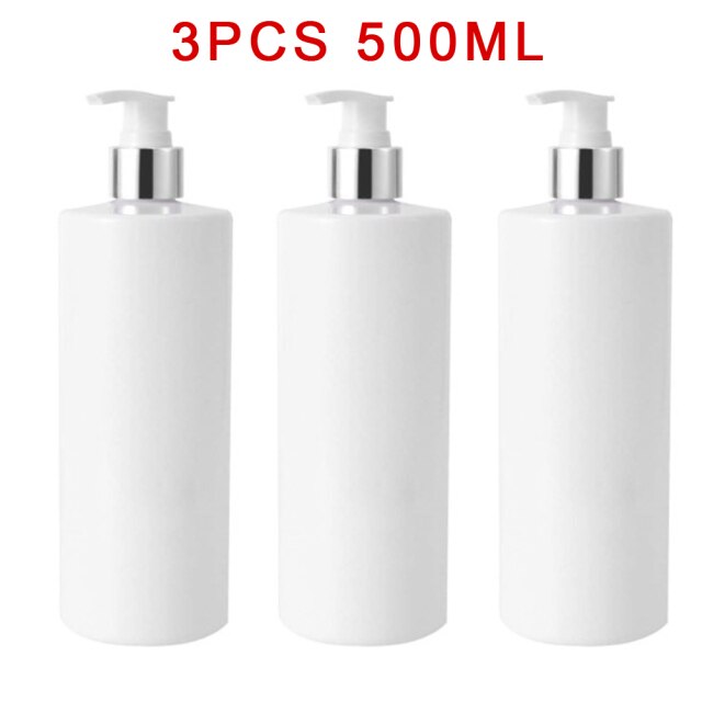 3 stk 500ml tomme genopfyldelige flasker dyreshampoo lotion shower gel pumpe flaske dispensere rejsebeholder til opbevaring i hjemmet: Hvid sølv
