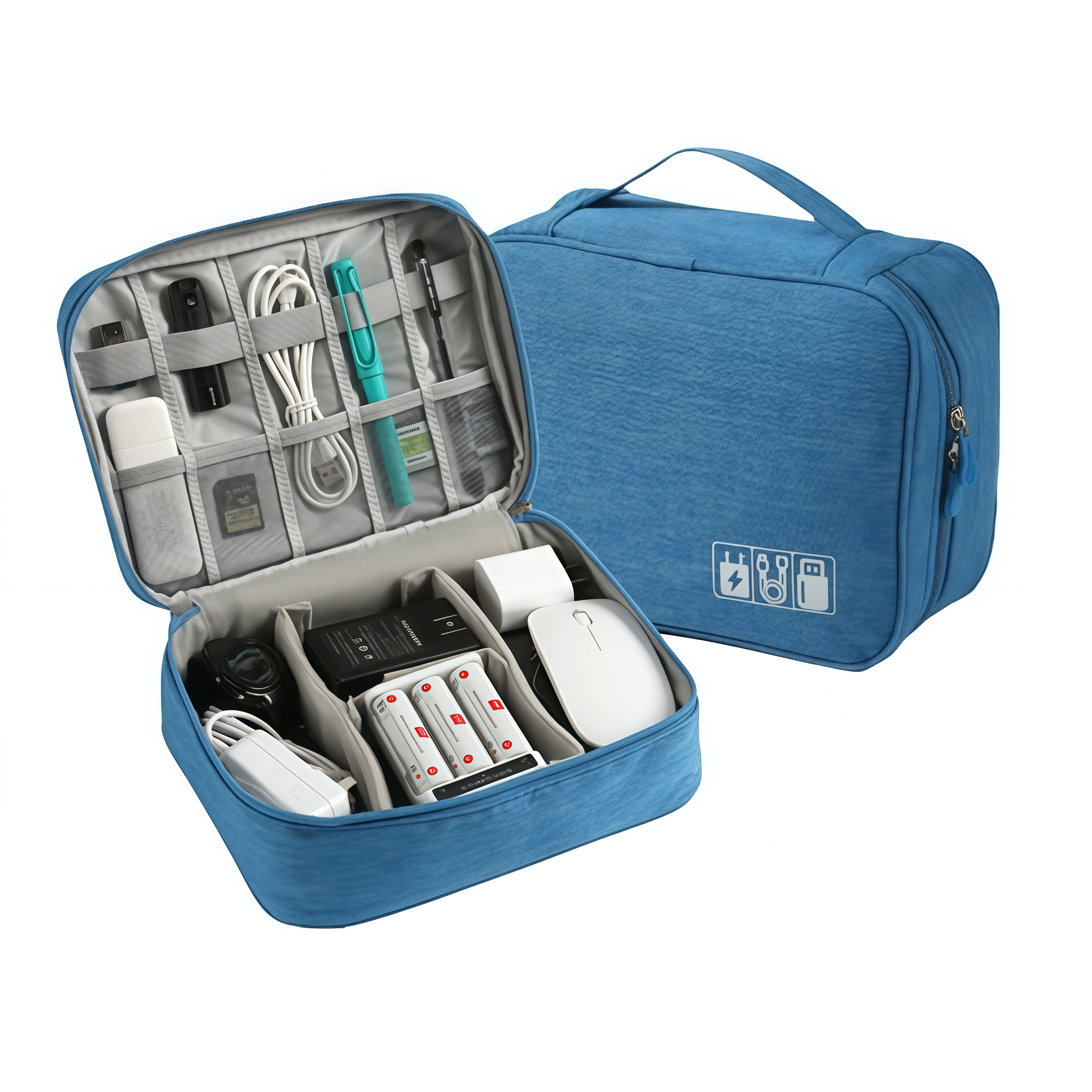 Travel Electronic Digital Storage Bag, Multifunctional High-capacity Earphones, Data Cable Protective Case, Dust Bag-DH: SKY BLUE