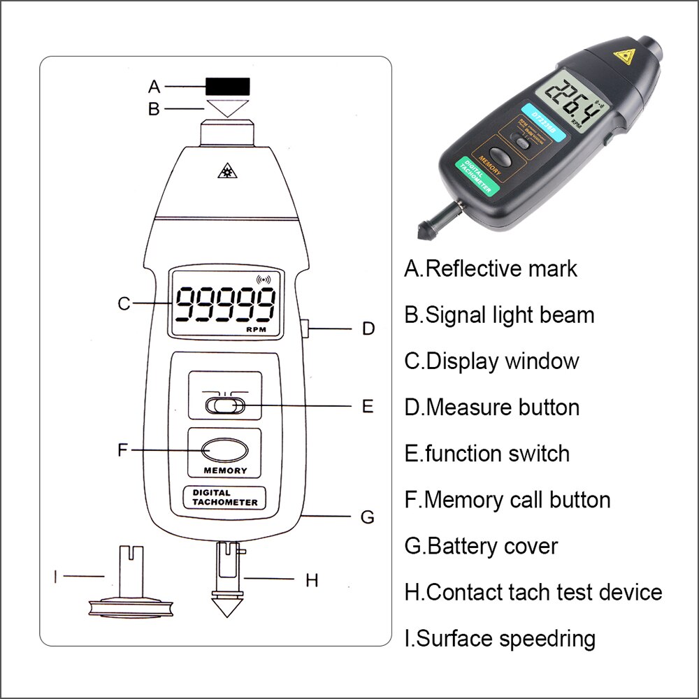 RZ Speed Measuring Instruments Tachometer Surface Speed Sensor With Flute Vails To Measure Speed And Length Of Wire DT2236B