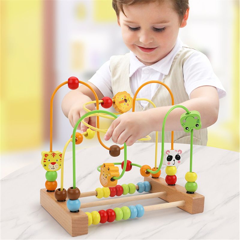 Jouet de labyrinthe de perles pour les tout-petits en bois coloré montagnes russes jouets éducatifs de cercle pour les enfants glissant des perles sur le fil de torsion