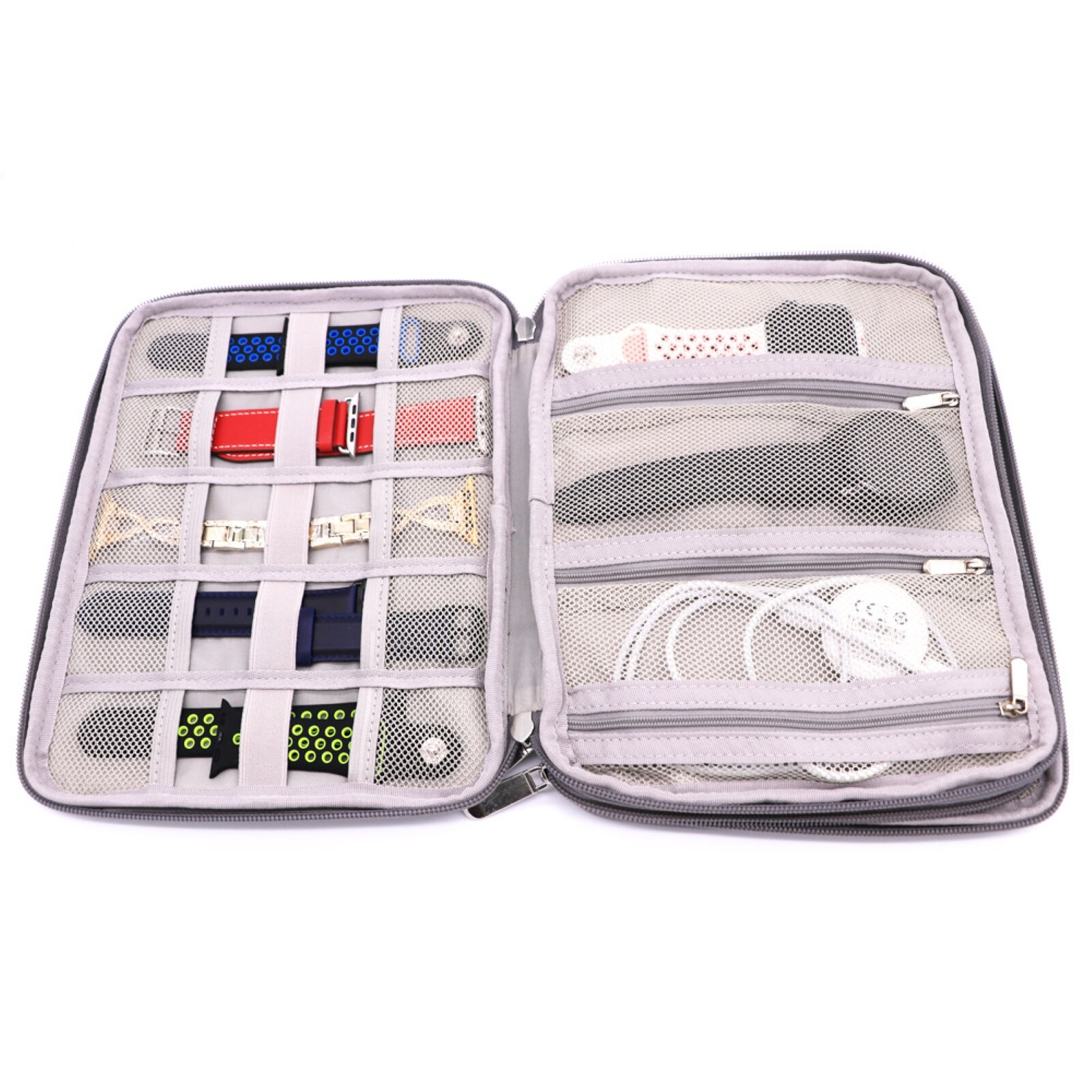 Organizador de correas de reloj de 18 ranuras de doble capa bolsa de almacenamiento de Cable de datos de Banco de energía adecuada para correa de reloj con ancho de 1-50mm