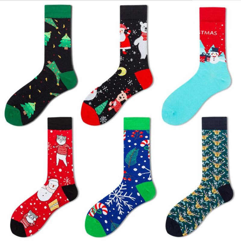 1 paar herren socken Baumwolle socken weihnachten und männer herbst Winter neue jahr Weihnachten baum schnee elch socken froh Mitte socken
