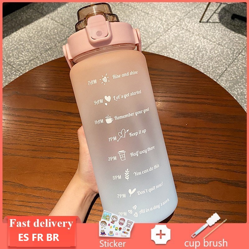 Borraccia da 2 litri con bottiglie di acqua motivazionali in paglia con indicatore di tempo Fitness bicchieri di plastica sport all&#39;aria aperta zucca di paglia glassata