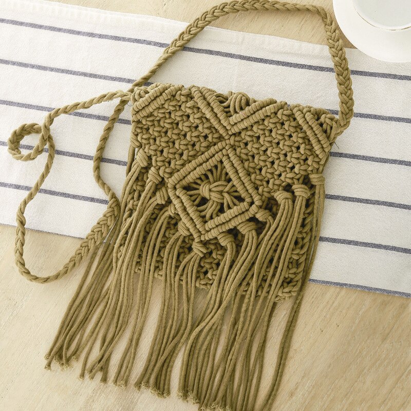 Fringe Tassel Crossbody Schoudertas Geweven Handgemaakte Boho Strand Reizen Handtas Voor Vrouwen: green