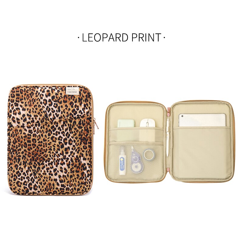 Portable Travel Briefcase Women Men's Document Bags Business Pouch Waterproof Worker office Notebooks Pens Organizer Case: 13.3inch Leopard