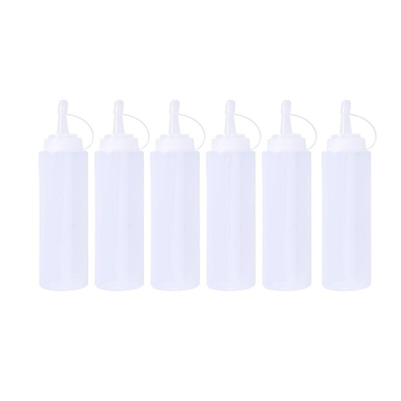6pcs 200ml 8oz Plastic Squeeze Bottles Squirt Condiment Bottles With Twist On Cap Lids Oil Dispensers For Ketchup Mustard Sauces: Default Title