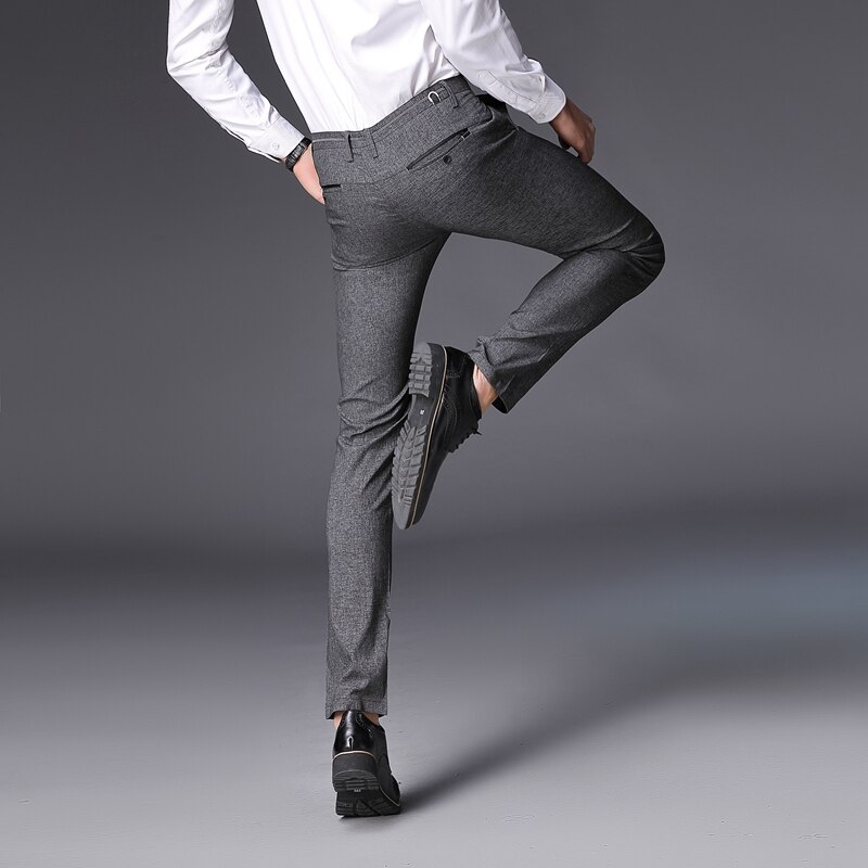 Pantalones de traje gris de para hombre, pantalones casuales de negocios, pantalón de Otoño de delgado