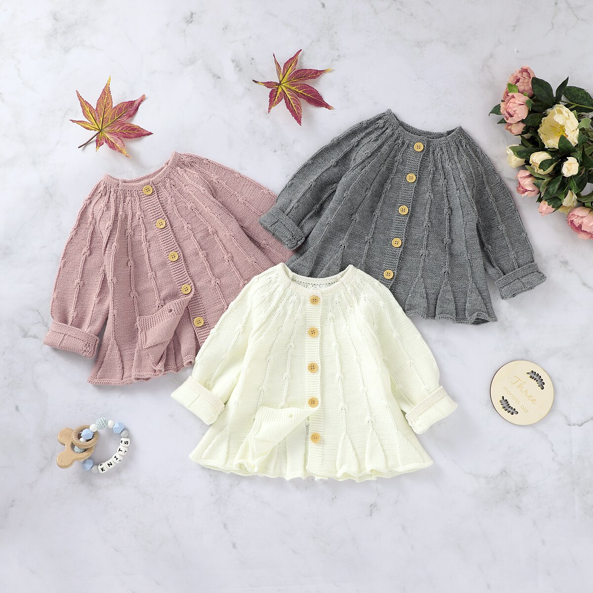 Bébé fille tricot Cardigan Simple couleur uni Simple boutonnage a-ligne ample Version printemps vêtements 3-24 mois