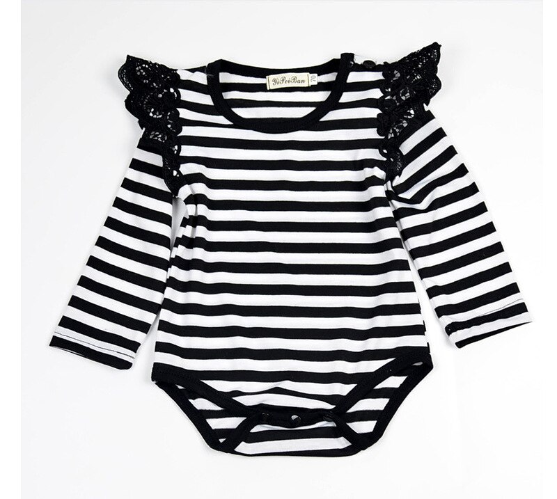 Mode Baby Meisjes Kleding Lange Mouw Baby Romper Katoenen Baby Ruches Rompertjes: Stripe / 12m
