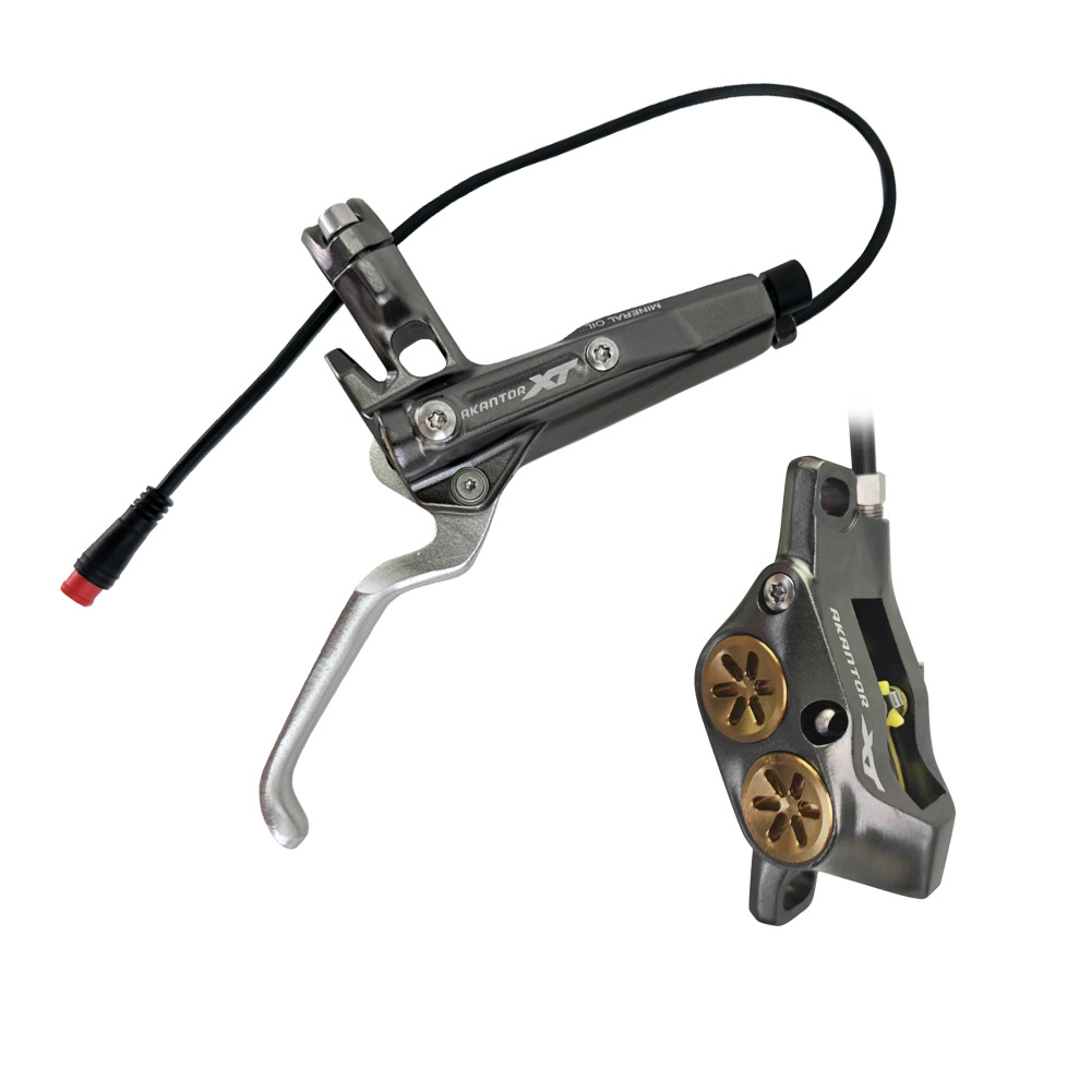 Akantor freio a disco hidráulico de bicicleta elétrica de 4 pistões com sensor desligado 2 pinos e-bike scooter elétrico pressão de óleo