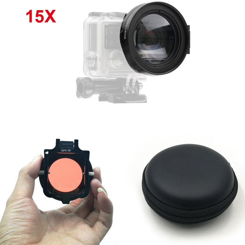 58Mm 16x Close-Up Vergrootglas Macro Rode Lens Filter Voor Gopro Hero 3 + 4 5 6 7 ondoordringbare Case Camera Accessoires