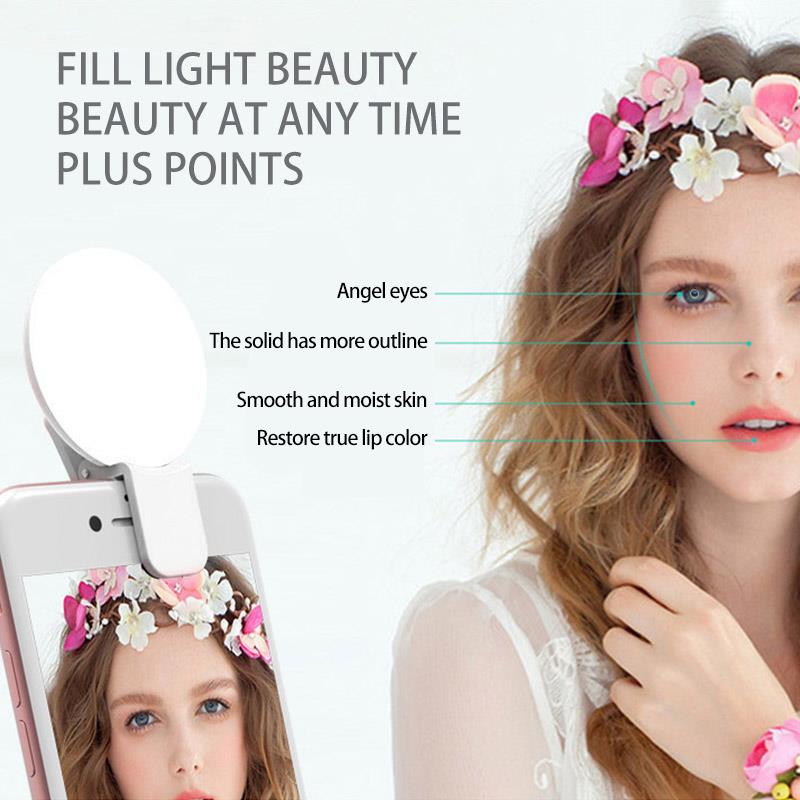 Cámara portátil anillo LED llenar luz Flash para teléfono con puerto de carga USB puede ser cargado con Banco de la energía del ordenador, etc.