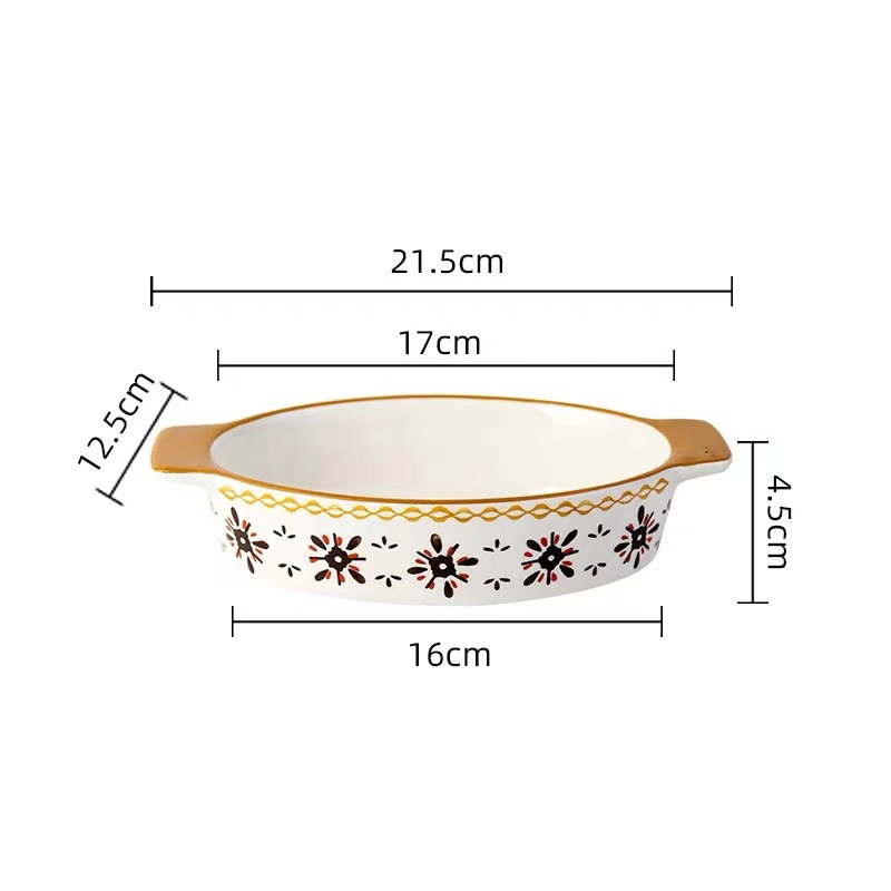 Ceramic Baking Dish Roasting Lasagna Pan Rectangular Dish Bakeware with Handle Microwave Hand-painted Dessert Plate: C