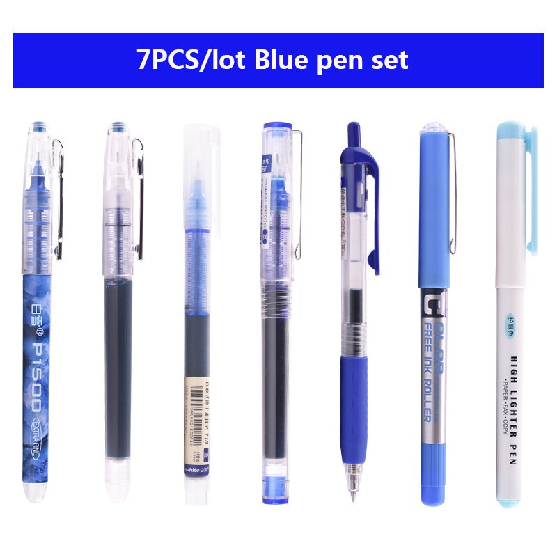 6PCS/7PCS/set Rollerball Pens 0.5mm Big Capacity Ink Gel Pen Set Muti-color Writing Office School Supplies Kawaii Stationery