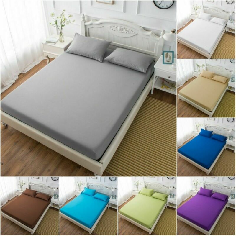 Hoeslaken, elastische lakens van polyester en katoen, eenpersoons, tweepersoons, queensize, kingsize, effen lakens
