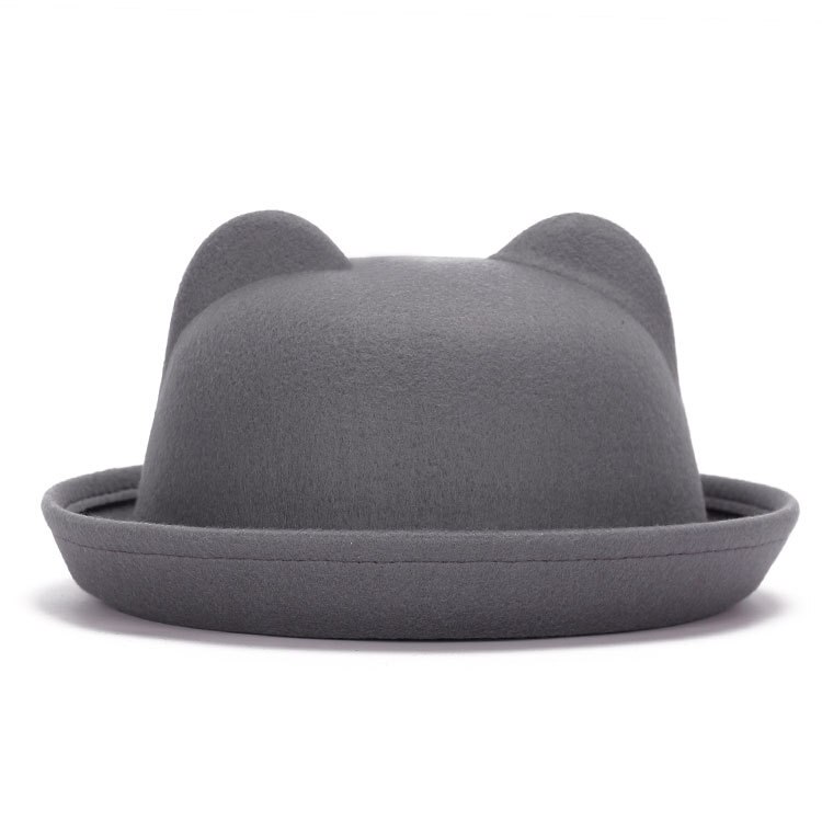 [dingdnshow] trend fedora hat unik sød voksen uld vinter og efterår floppy hat med ører kvindelig gorro til kvinder: Grå voksen