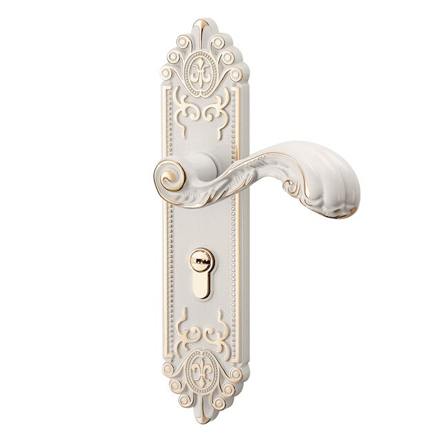 Serrure de porte intérieure en bois massif blanc ivoire, ensemble complet de serrures de chambre à coucher, verrouillage Continental silencieux: lvory White