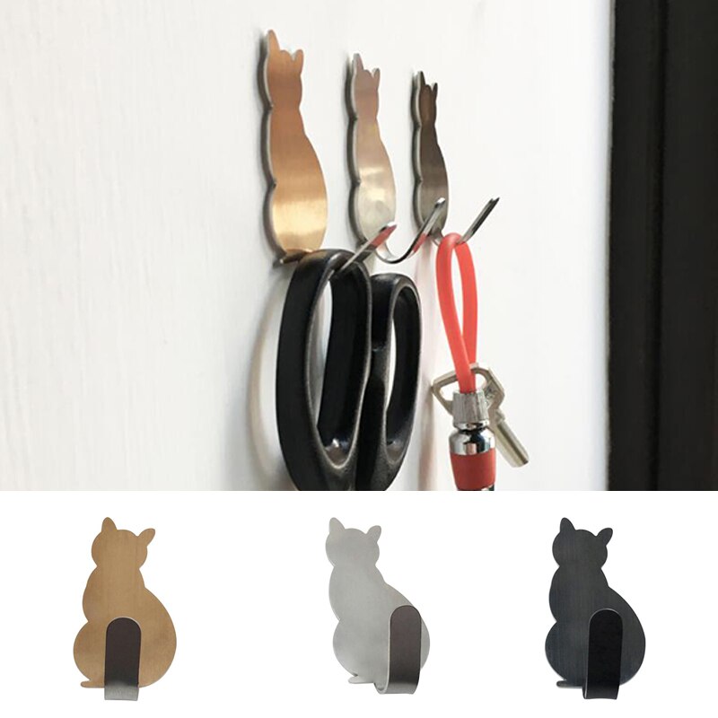 Porte-clé mural en forme de chat, 2 pièces, en acier inoxydable, décoration d'intérieur, crochets, porte-serviettes