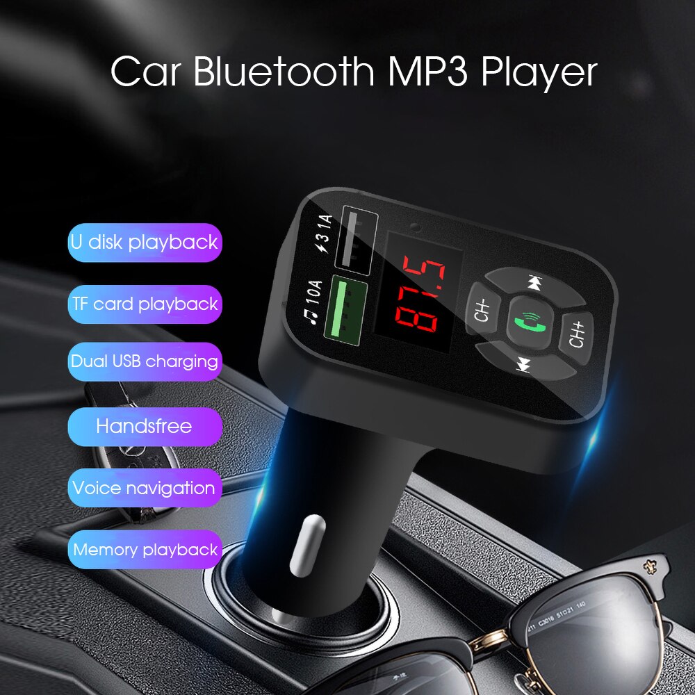 Handsfree FM Transmitter Aux Modulator Bluetooth Car Kit Car Audio MP3 Player Adapter USB TF Card 4.1A Quick Phone Charger
