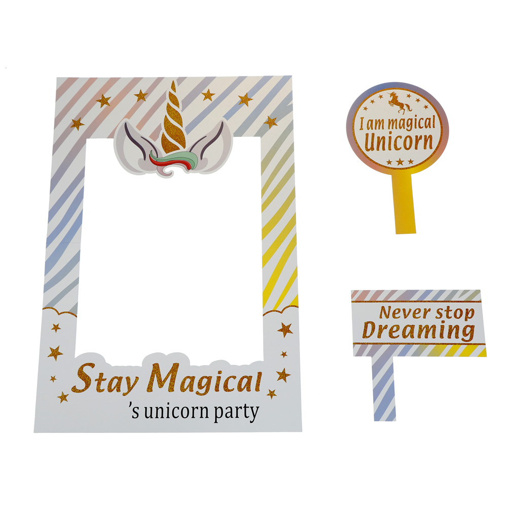 Unicorn Party Baby Shower Birthday Adult Kids Decor Supplies Kawaii Unicorn Photo Booth Picture Frame Props