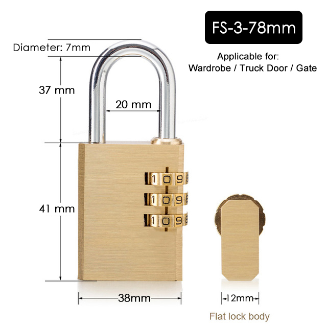 NAIERDI Digital Combination Password Lock High Security Solid Brass Anti-Drill Lock Travel Luggage Code Padlock Suitcase Locks: FS-3-78MM