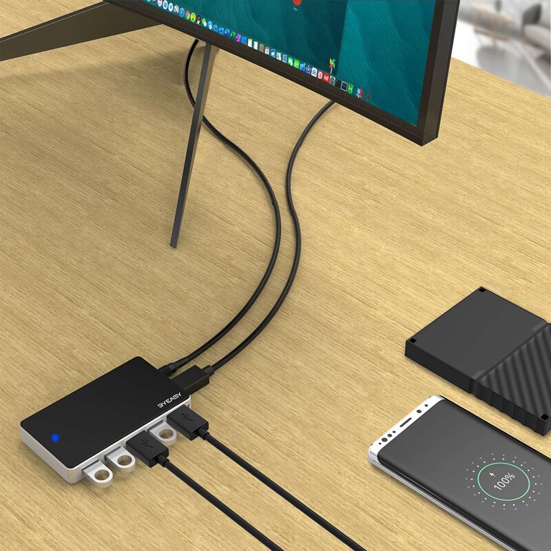 -BYEASY UH-74 HUB 7-Port USB 3.0 HUB Powered USB 3.0 Splitter with 5V2A Power Adapter 5Gbps