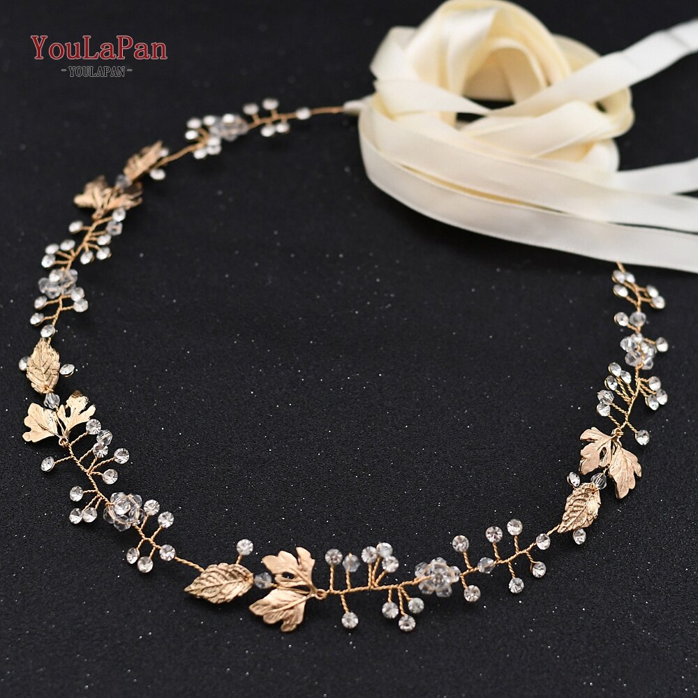 YouLaPan SH122 cinturón de boda dorado hojas doradas vestido de boda cinturón con cristales cinturón nupcial accesorios de vestido de novia cinturón de novia: Ivory ribbon