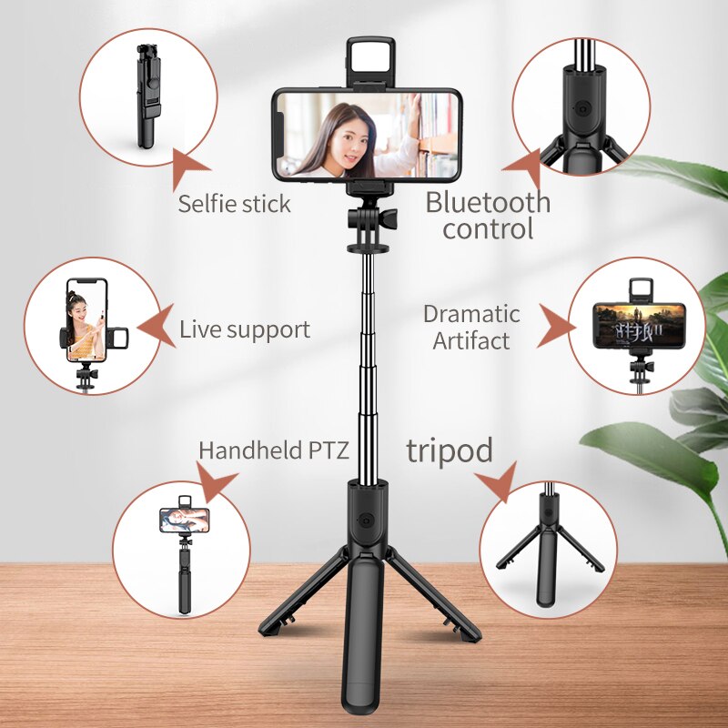 3 In 1 Wireless Selfie Tripod With Fill Light Bluetooth Shutter Remote Control Portable Foldable Monopod For Smart Phone