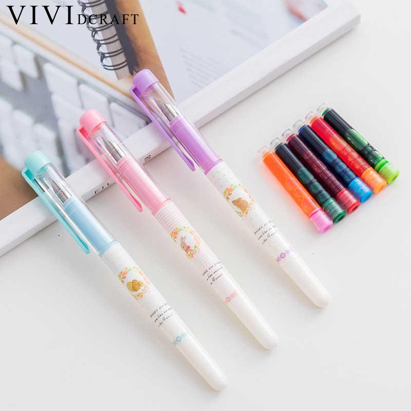 1 Pen+6 Colors Ink Bags for Kids Stylo Plume School Supplies Calligraphy Pen Kids Vividcraft Erasable Fountain Pen Ink Set