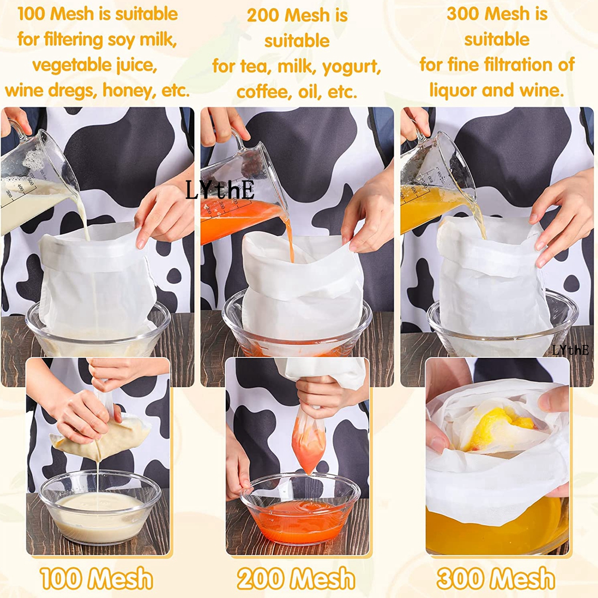 100/300/500 Mesh Fijne Zeef Herbruikbare Notenmelk Zakken Keukenvoedsel Nylon Filter Voor Sappen Koud Brouwen Thee Koffie Sap Zeven