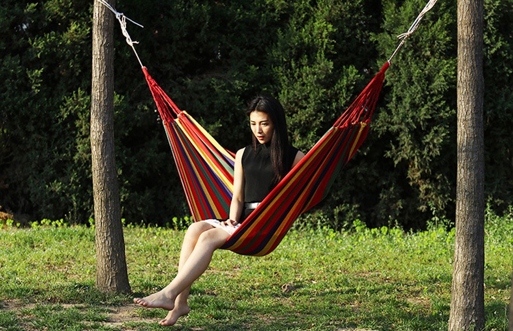 Summer 260X80CM Hanging Chair Comfort Durability Yard Striped Hanging Large Chair Garden Reading Bed Hammock #LR3