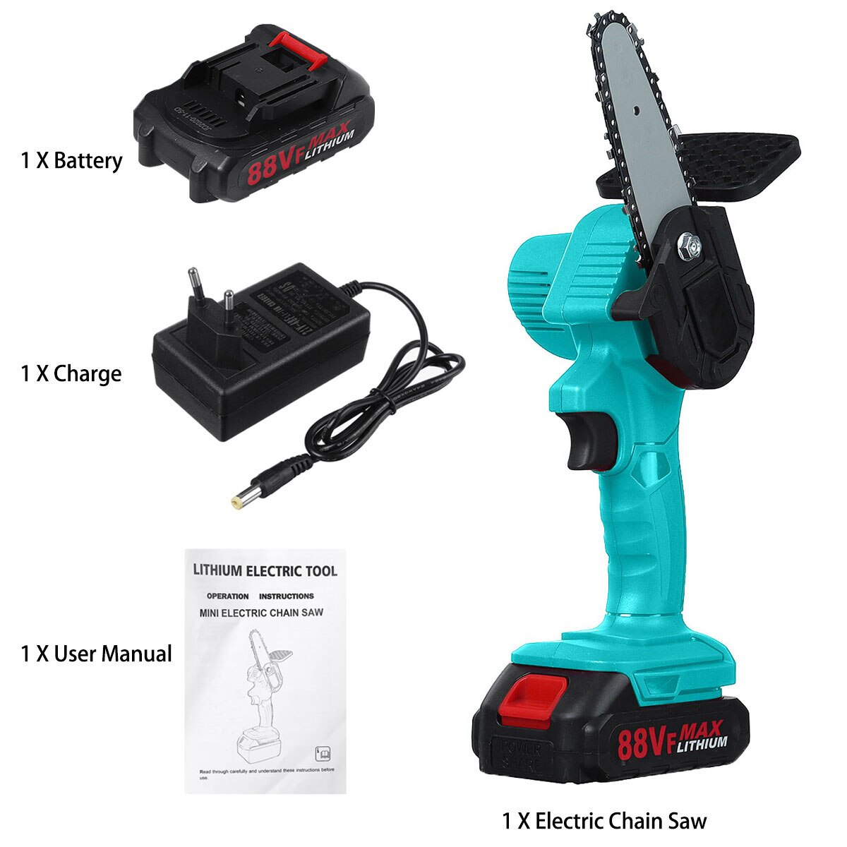 Mini sierras de cadena eléctricas 88VF, motosierra de poda, sierra de corte para árboles de jardín inalámbrica, para cortar madera con batería de litio