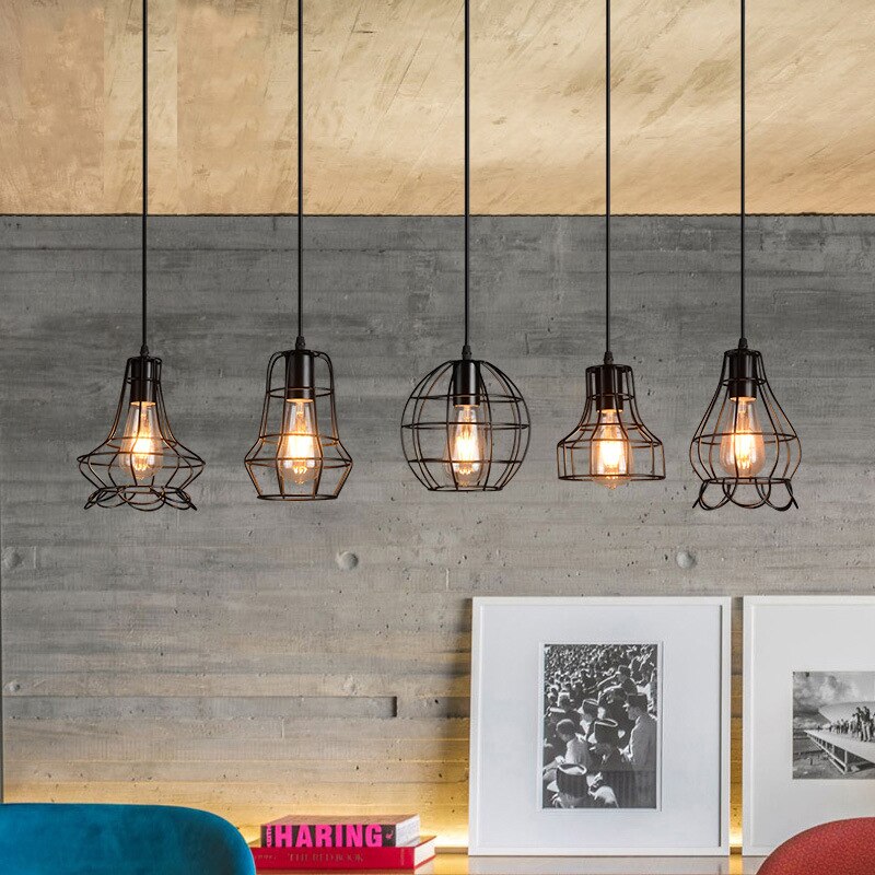Retro industriel geometrisk sort led jern pendellamper indendørs belysning korridor restaurant soveværelse sengekasse hængelampe