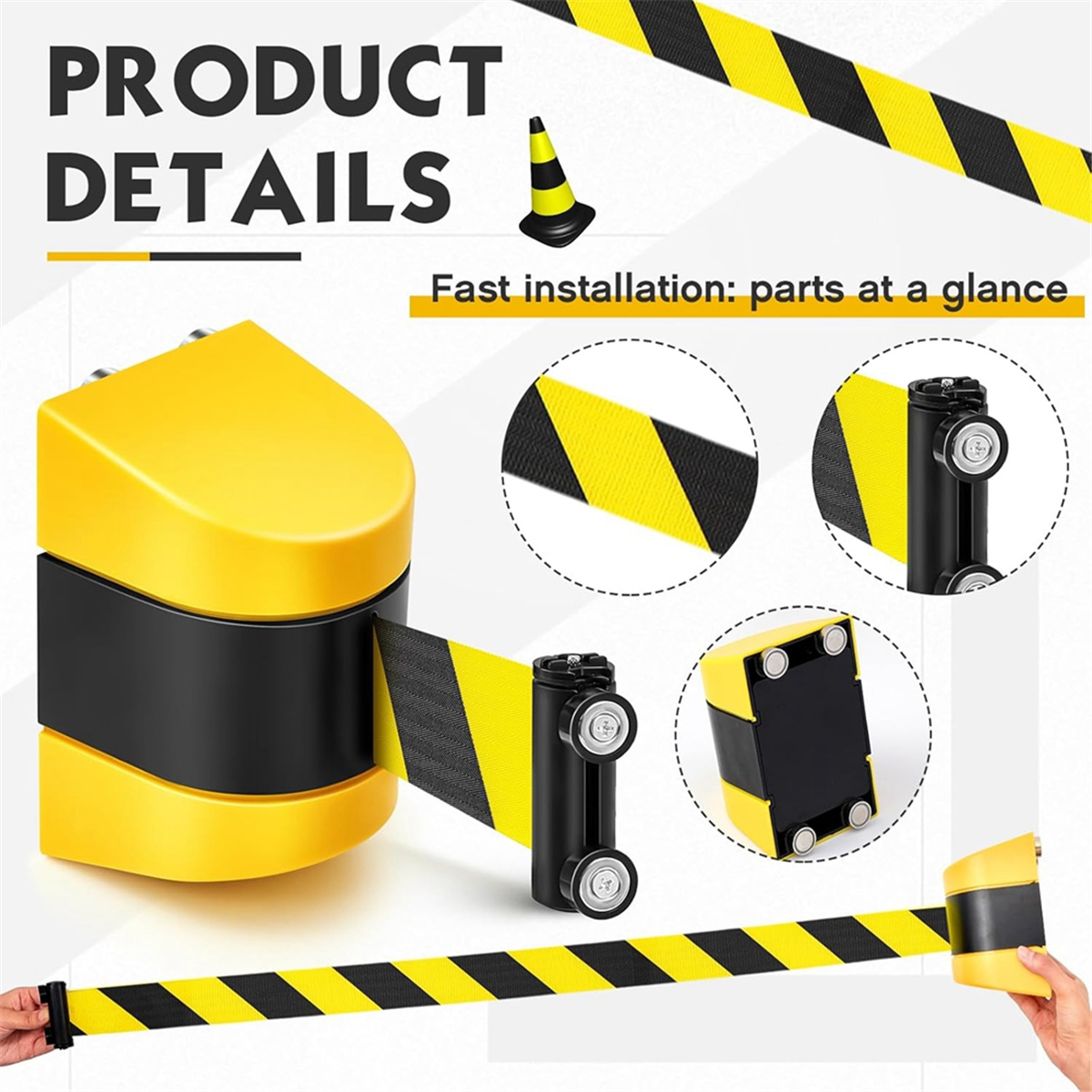 16.4 Ft Magnetic Retractable Wall Barrier Magnetic Wall Mount Crowd Control Retractable Safety Belt Striped Belt