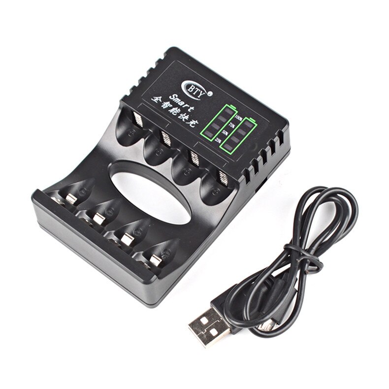 Digitalworld 4- spor intelligent hurtig-ledet-lader til aa aaa ni-mh ni-cd kortslutningsbeskytt oppladbar smart batterilader: Svart