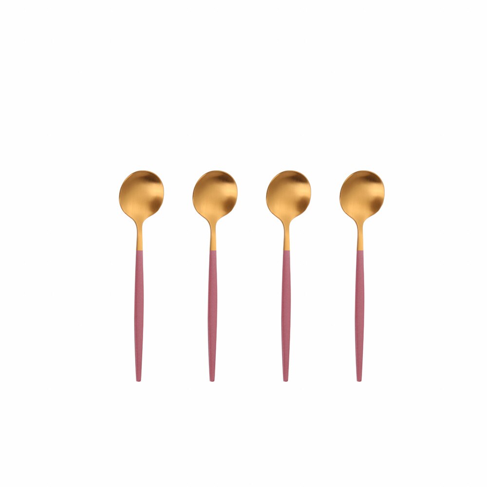 4 Pcs Coffee Spoons 304 Stainless Steel Matte Ice Cream Honey Spoons Flatware Coffee Drinking Tools Kitchen Gadget Teaspoons Set: pink gold