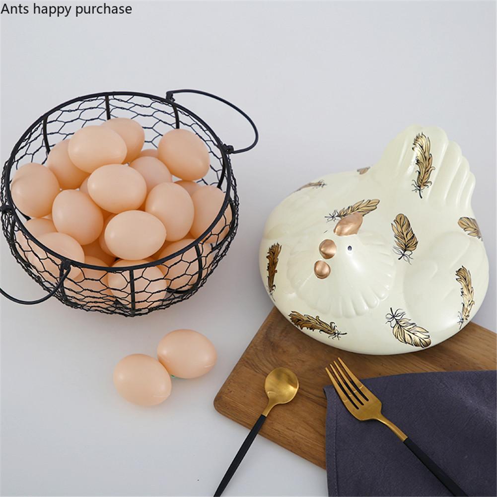Metal Wire Egg Storage Basket With Ceramic Chicken Durable Large Capacity Top Handles Fruit Snacks Organizer Kitchen Decoration