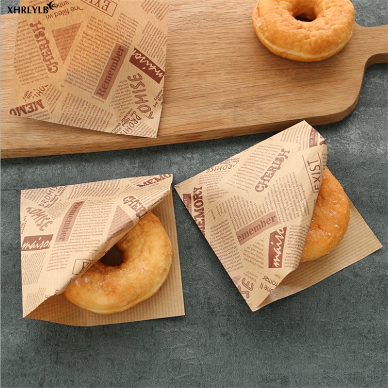 XHRLYLB 50 pc Engels Patroon Voedsel Vetvrij Papier Zak Sandwich Donut Brood Papieren Zak Bakken Accessoires Bruiloft Decoration.7z
