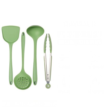 Silicone Kicthen Cooking green Spatula Cooking Spoon Soup Ladle-egg Turner Kitchen Tools Set Silicon Cooking Utensil Set: 4pcs