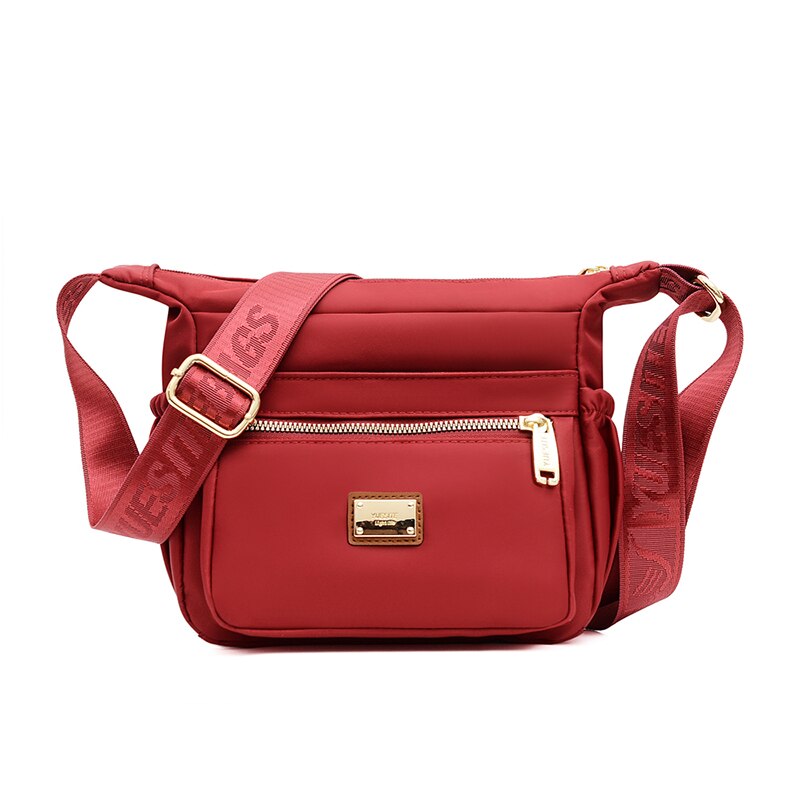 Vrouwen Nylon Solid Handtassen Rits Shell Tassen Reizen Solid Casual Tote Crossbody Bag Vrouwelijke Schoudertas: Rood