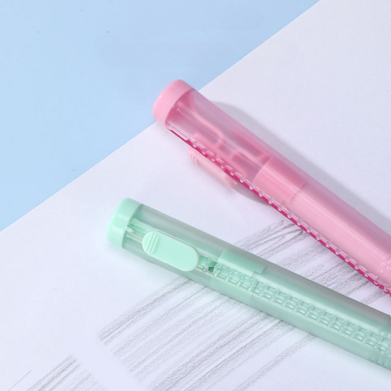 Transparent Press Retractable Eraser writing Correction tool Pen shape eraser Replaceable rubber core School Supplies Stationery